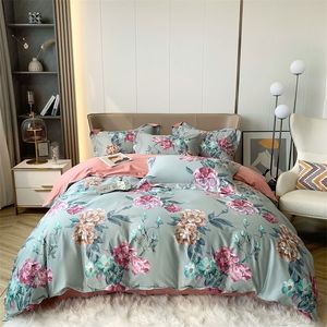Sängkläder set Svetanya pastoral fåglar lämnar blommor sängkläder silkeslen egyptisk bomullsbäddsuppsättning drottning king size ark täcke täcke set 220901