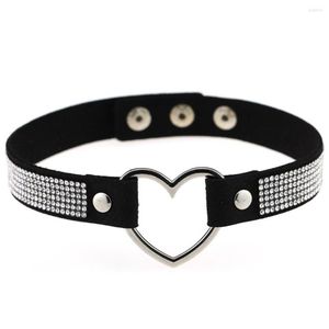 Choker Heart Shining Rhinestone Fake Leather Necklace Punk Collar Pu Party Chocker Jewelry