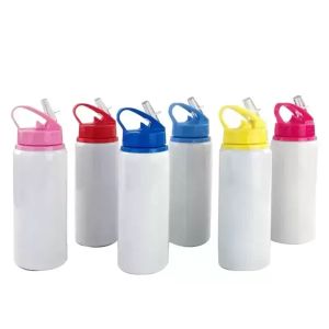 Water Bottles Portable 600ml Sippy Cups DIY Sublimation Blanks 20oz Kids Sport Tumbler Aluminum Mug Drinking Cup With Straws Lids FY5406