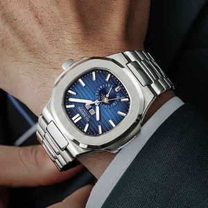 Mens Automatic Mechanical Watch Business Dual Calender 316L Rostfritt stål Original Lunar Fas -läge klocka