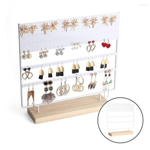 Smyckespåsar örhänge Stand Display Rack 3-Tier Ear Stud Holder Organizer Studs With Wood Base