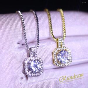 Pendant Necklaces Rundraw Fashion Luxury Square Crystal Necklace For Women Shine Zircon Sliver Color Golden Chain Party Jewelry