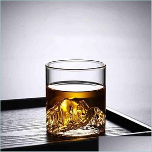 Wine Glasses Japane Style Whisky Cup Mountain Shallow Shape Transparent Glass Fuji Artwork Gift Whiskey Glacier Vodka Wine Drop Deliv Dhdi8