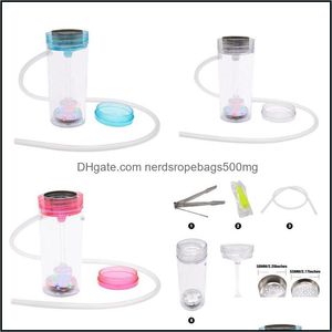 Rökande rör Portable Hookah Set Acrylic Shisha Chicha Narguile Plastic Rökning Vattenrör ledde lättare glasrör oljerig 278 Drop Dhzjw