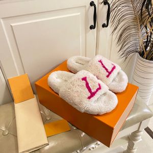 Slippers Ladies Womens wool Slides Winter fur Fluffy Furry Warm letters Sandals Comfortable Fuzzy sheet Girl Flip Flop Slipper TOP a QUALITY