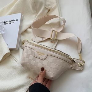 Bel Çantaları Kadınlar Geniş Kayış Crossbody Chand Bag Kadın Zarif Ekose Deri Fanny Bayanlar Şık 220902