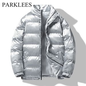 Mens Down Parkas Parklees Silver Bubble Padded Coat for Men Winter Bright Print Cotton Jacket Fashion Casual Warm Zipper Outwear Homme 220902