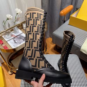 Rockoko Combat Boots Designer Kvinnor Ankel Martin Half Knee Boot Leather Fabric Platform Winter Booties