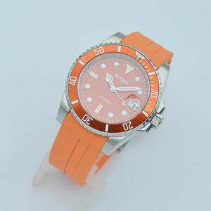 Wristwatches 40mm NH35/NH36 Automatic Men's Watch Orange Dial 316L Stainless Steel Case Silicone Band Sapphire Luminous