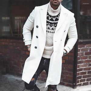 Lana da uomo Miscele da uomo Cappotto da uomo europeo Doppiopetto Taschino bianco Risvolto Trench lungo Capispalla oversize Moda Casual Ufficio