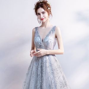 Cekinowe sukienki wieczorowe 2023 Aplikacje Długo głębokie V szyi podłogowe suknie balowe