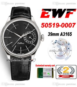 EWF CELLINI DATE 50519-007 A3165自動メンズウォッチ39mmスチールケースブラックテクスチャダイヤルレザーストラップスーパーエディション同じシリーズ保証カード純粋B2