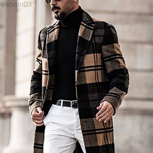 Ternos masculinos Blazers Autumn Winter Mody Men Jackets de lã cor sólida cor de lapela de lapela de lapela longa casual Trench L220902