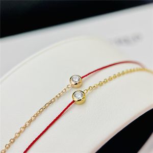 18k guldpläterad halv rep halvkedja länk mini rött läder armband singel diamant s925 silver 10 poäng diamantrött reparm