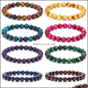 Beaded Strands 8mm Men Tiger Eye Armband Relax Anxiety Crystal Pärlad sträng Triple Protection Jewele Healing Chakra Dhseller2010 DH6HS