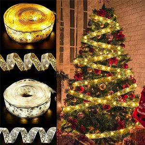 Christmas Ribbon With LED Lights Waterproof Double Gilding Ribbon lamp Xmas Tree Wall Window Home Decoration New Year