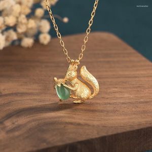 Pendant Necklaces 2022 Vintage An Jade Squirrel Antique Gold S925 Silver Necklace Women's Light Luxury Jewelry