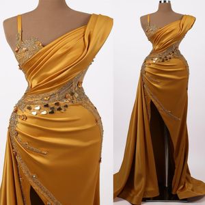 2022 Arabiska aso ebi guld lyxiga balklänningar pärlor kristaller mantel kväll formell parti andra mottagning födelsedag engagemang klänningar klänning zj730