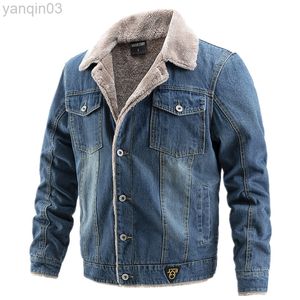 Männer Jacken 2022 Samt Dicke Denim Jacke Männer Casual Revers Baumwolle Jeans Jacke Männer Pelz Kragen Warme Winter Herren Jacken l220902