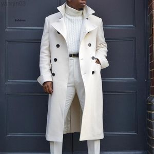 Men's Suits Blazers Man White Long Jackets Autumn Wool Blends Sleeves Trench Jacket Fashion Men Clothing Causal Winter Outerwear L220902