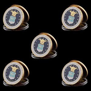 5pcs America Gold Plated Coins Craft Department Of The Air Force Military Challenge Coin Collection281w
