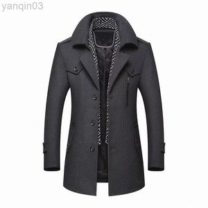 Men's Suits Blazers Male Trench Coat Overcoat Winter Men Wool Coat New Fashion Mid Long Scarf Collar Cotton Padded Thick Warm Wool Coat L220902