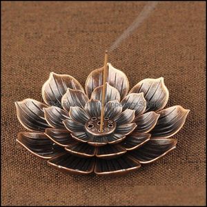 Lampes à parfum Brûleur d'encens Reflux Porte-bâton Maison Bouddhisme Décoration Bobine Encensoir Avec Forme De Fleur De Lotus Bronze / Cuivre Zen B Dhuzq