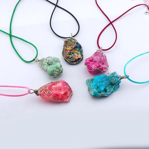 Pendant Necklaces 5pcs Party Gift Silver Titanium Druzy Drusy Fashion Leather Cord Rope Chain Necklace P114