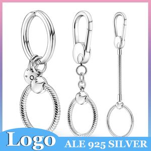 925 Silver Charm Beads Dangle KeyChain Medium Small Bag Charm Holder Key Ring Bead Fit Pandora Charms Bracelet DIY Jewelry Accessories