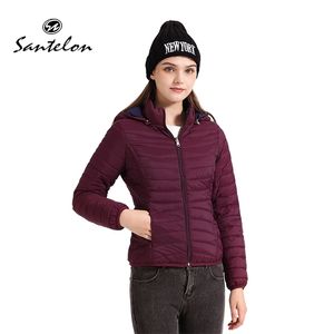 Womens Down Parkas Santelon Women Fashion Design Doubled Scound Puffer Jacket Coat Lady Lady Warm Outdoor Cotton Ultralight Sport Outable Outwear 220902