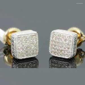 Stud Earrings Gold Color Iced Out Square Bling Earring Men Hip Hop Luxury Rhinestone Geometry For Women Jewelry Z3M130