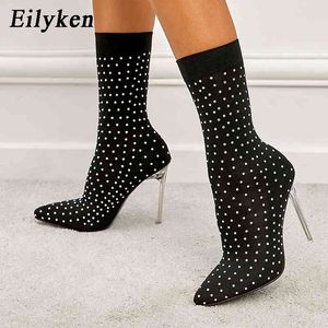 St￶vlar Eilyeken 2022 Ny ankomst Fashion Runway Crystal Stretch Fabric Woman Ankel Sock Heel High Pointed Toe Pole Dance Shoes 220901