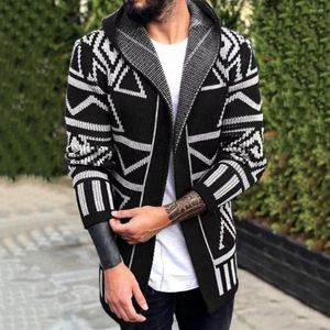 Pulls pour hommes pull épais Cardigan épais veste chaude manteau mi-long graphique imprimé point ouvert à capuche tricots vêtements d'extérieur