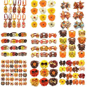Dog Apparel 50pcs Thanksgiving Accessories Pumpkin Turkey Fall Pet Cat Bow Ties Small Middle Large Grooming