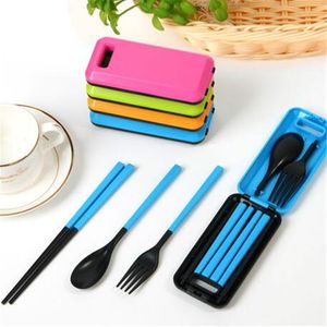 3 In 1Portable Camp Kitchen Wheat Straw Fork Cutlery Set Foldable Folding Chopsticks With Box Picnic Camping Travel Tableware Set