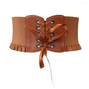 Belts Girls Waistband Lace-up Faux Leather Bow-knot Pleated Edge Dress Belt Women Cummerbund