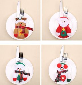 Christmas Cutlery Cover Santa Claus Knifes Forks Bag Silverware Holders Pockets Pouch Snowman Elk Xmas Party Decoration SN4853