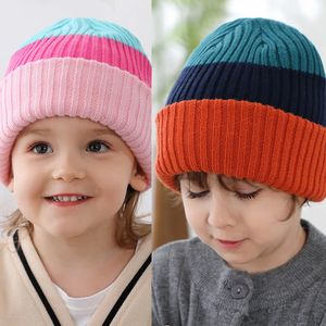Newborn Knitted Winter Hat Baby Sister Rainbow Color Knit Beanie Brother Striped Children Warm Bonnet Hats Kids Warmer Skullcap