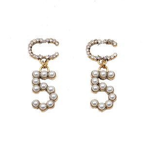 19 Style 18k Gold Plated Luxury Brand Designers Letters Stud Geometric Famous Women Long Eardrop Crystal Rhinestone Pearl Earring Brud Wedding Party Jewerlry