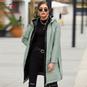 Women Down Parkas Hailuozi długa prosta wiosenna damska płaszcz moda Soild kolor ciepły damski kurtka Kobieta z kapturem elegancka wiatr parkas 7863 220902