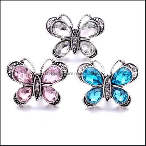 Clasps Hooks Wholesale Mix Rhinestone Snap Buttons Butterfly Clasp 18Mm Metal Decorative Button Charms For Diy Snaps J Dhseller2010 Dherx