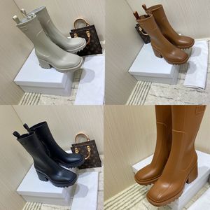 Designer Women Leather Boots Autumn Winter Solid Color Brand Zipper Chunky Heels Fashion High Quality Boots with Box Size 35-40