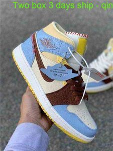 with 2 box 3 days ship basketball shoes Authentic 1 Mid SE Fearless Maison Chateau Rouge Retro PALE VANILLA CINNAMON Blue Yellow Men Outdoor Shoes With