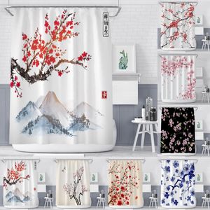 Japanische Kirschpflaumenblüte Duschvorhänge Badezimmer Vorhang wasserdichte Polyester Badezimmer Vorhänge mit Haken D3