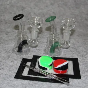 Mini szklany platforma Dab Bong Hookah Nowa szklana rurka wodna zlewka Retki olejne z kwarcowym Banger Bowl Dabber Tool Silikonowa mata Mata