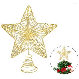 Decorazioni natalizie 4/6/8in Oro Rosso Glitterato Stella a 5 punte Cima d'albero Materiale metallico Cavo per albero Topper Ornamento