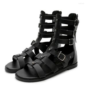 Sandaler Drop Woman 2022 Summer Roman Women Mid-Calf Cool Boots Open Toe Casual Shoes Fashion Buckle Flat Flat