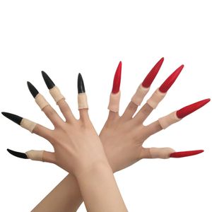 Schwarze Geister-Halloween-Nägel, 10 Stück, künstliche Fingernägel, rote Hexe, Zombie, gruselig, Cosplay, Kostüm, Make-up, DIY, Nagelkunst