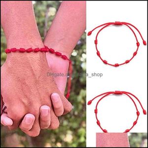 Braccialetti con ciondoli 7 nodi Braccialetti con cordino rosso per protezione Buona fortuna Amet Successo Prosperità Corda fatta a mano Portafortuna Dhseller2010 Dhxal