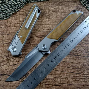 Twosun katlanır bıçak cep 14c28n bıçak seramik bilyalı rulman yıkayıcı titanyum micarta sap hızlı açık EDC TS366